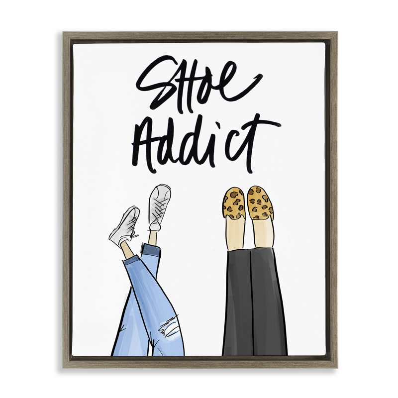 Art mural sur toile encadré gris "Shoe Addict" par Anna Quach, Cadre flottant orme Montalcino, H 21 po x l 17 po