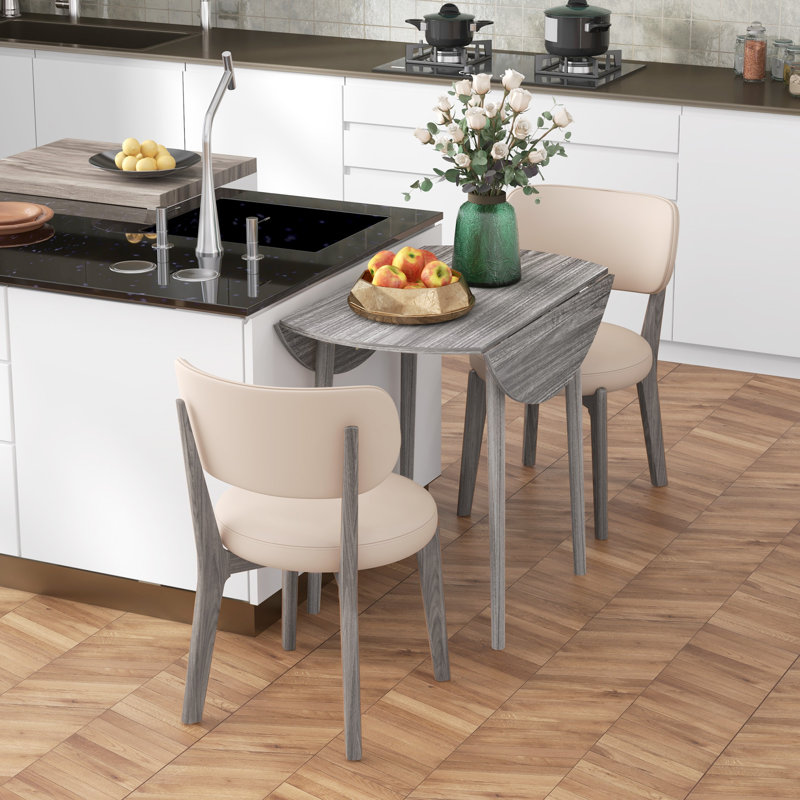 Koryun Pine Round Solid Wood Base Dining Table, Grey