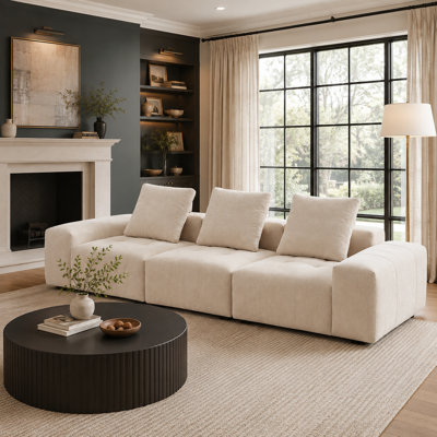 122.05'' Oversized Deep Seat Chenille Sofa, 4-Seater Couch with Extra-Wide Arms, Solid Wood Frame