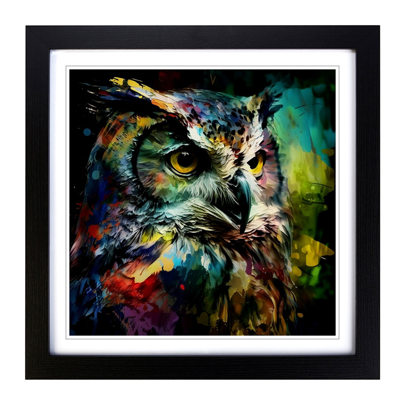 Owl Abstract Expressionism - Framed Print, Black