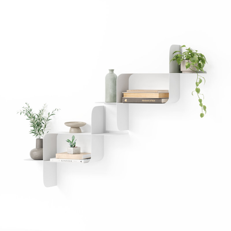 Montage Modern Wall-Mounted Floating Shelf - Set of 2, White