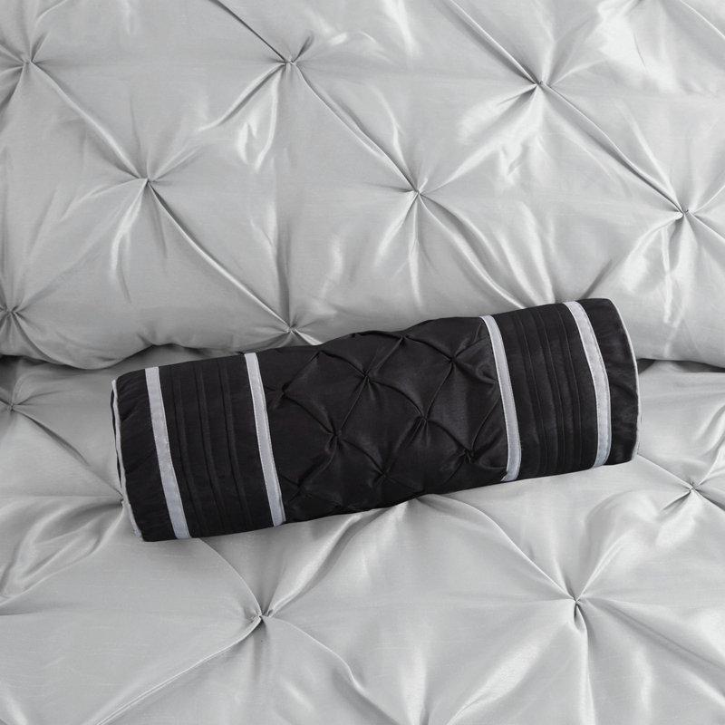 Très grand édredon gris 7 pièces très grand, comprenant 1 édredon, 2 taies décoratives, 3 coussins, une jupe de lit, facile à nettoyer et lavable à la machine