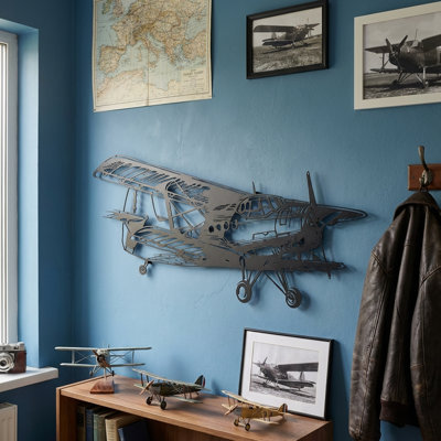 Décoration murale avion en métal