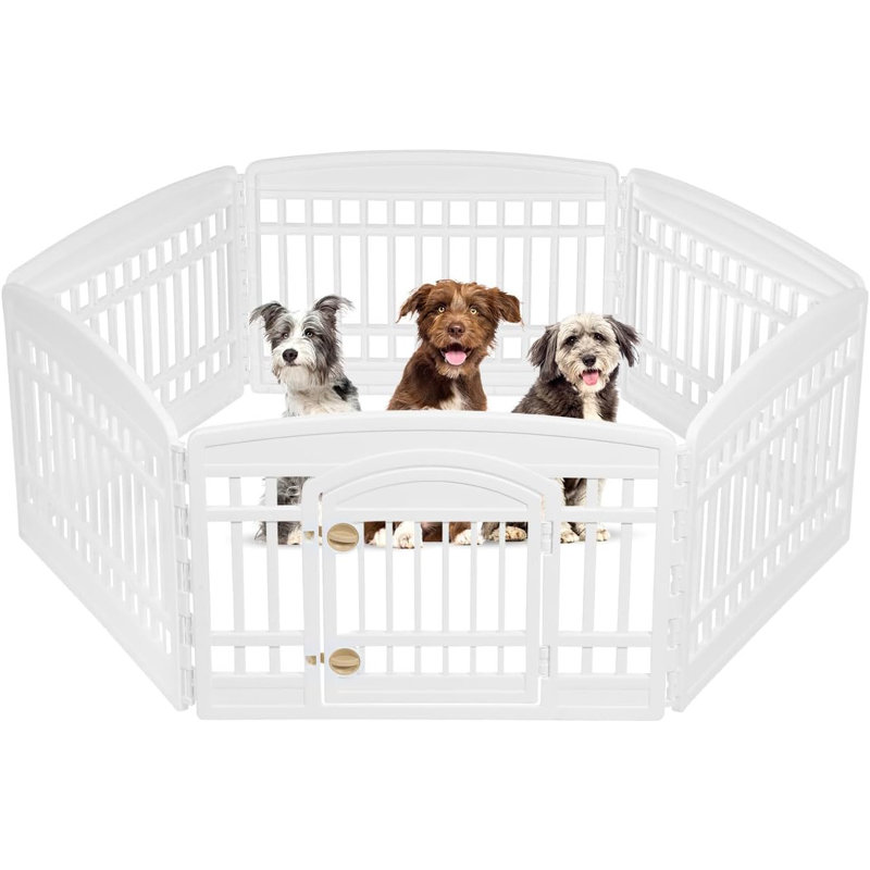 24" 6-Panel Pet Dog Puppy Playpen with Door, For Puppy Small Dogs Keep Pets Secure Easy Assemble Easy Storing Customizable Non-Skid Rubber Feet, White