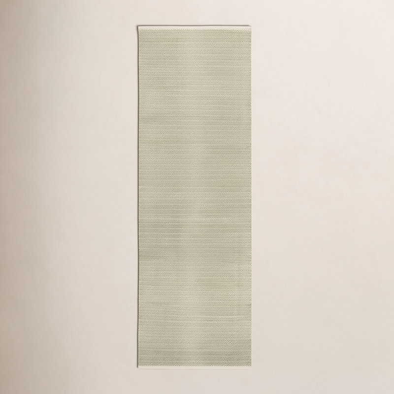 Herringbone Sage Handwoven Cotton Rug, Runner 2'6" x 8'