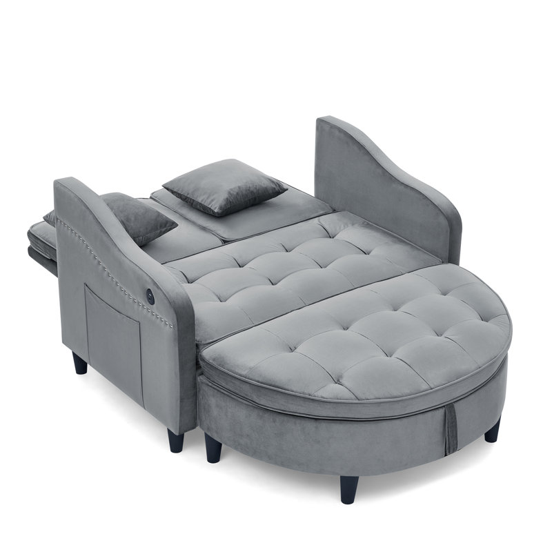Fauteuil rembourré de 48 pouces avec port USB pour le chargement, Gray Polyester