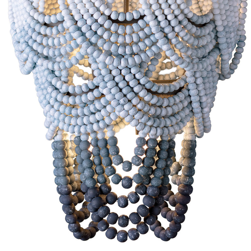 Blue Ombre Beaded Birch Wood 8-Light Chandelier
