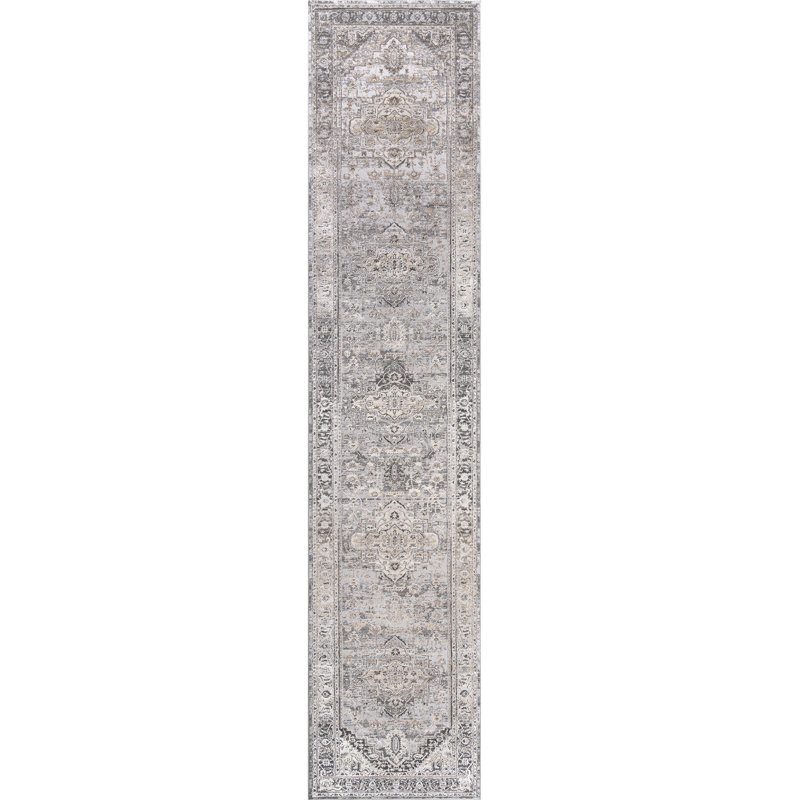 Tapis de couloir gris abstrait en polyester tissé à la machine Ireanna, Tapis de couloir 2 pi 7 po x 7 pi 9 po