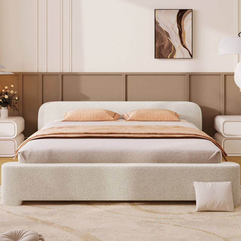 Grand lit avec housse Boucle - confortable, élégant et confortable, revêtu de blanc