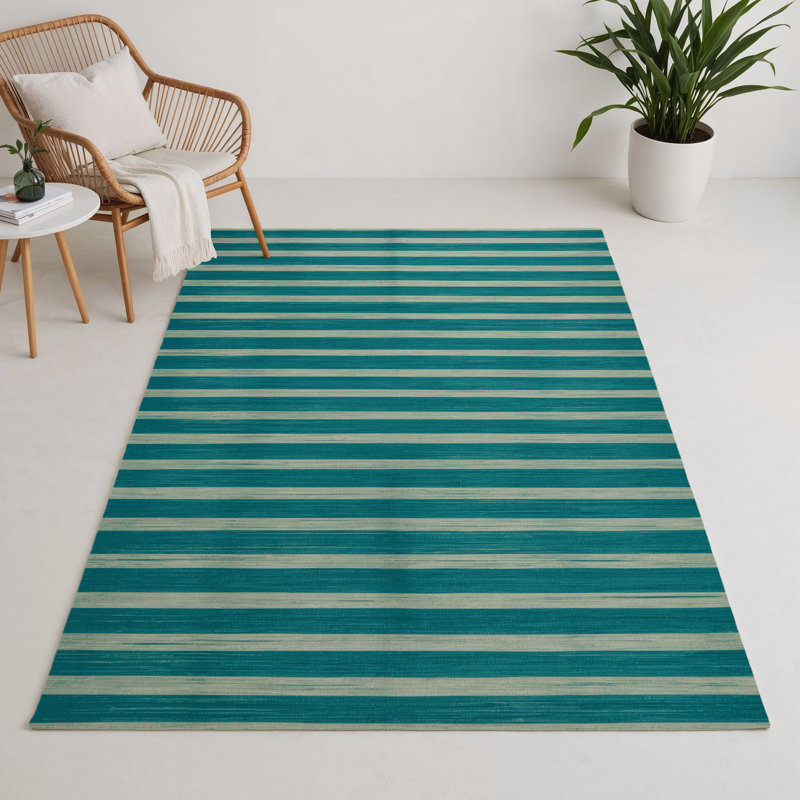 Tapis intérieur / extérieur gris HorizontalStripes, Rectangle 5 pi x 7 pi