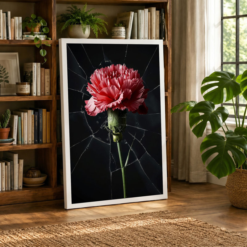 Carnation in Spider Web Botanical - Wrapped Canvas, 24x16 - 61.0 x 40.6 cm, Ochre Border