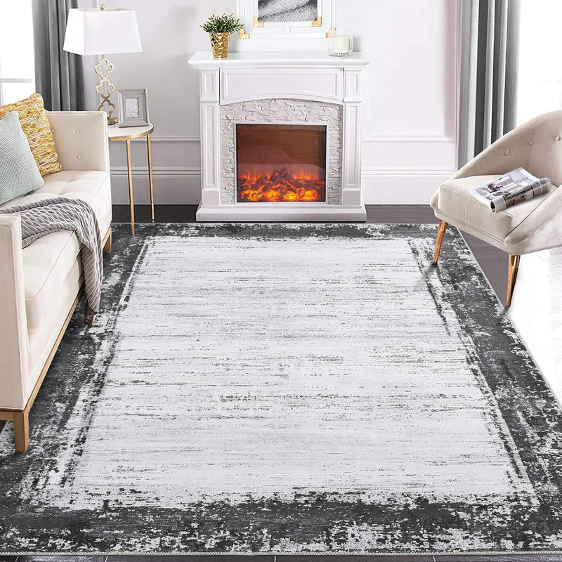 Washable Hallway Runner Rug – Non-Slip, Low Pile, Abstract Design with Rubber Backing for Kitchen, Laundry, Entryway, Grey