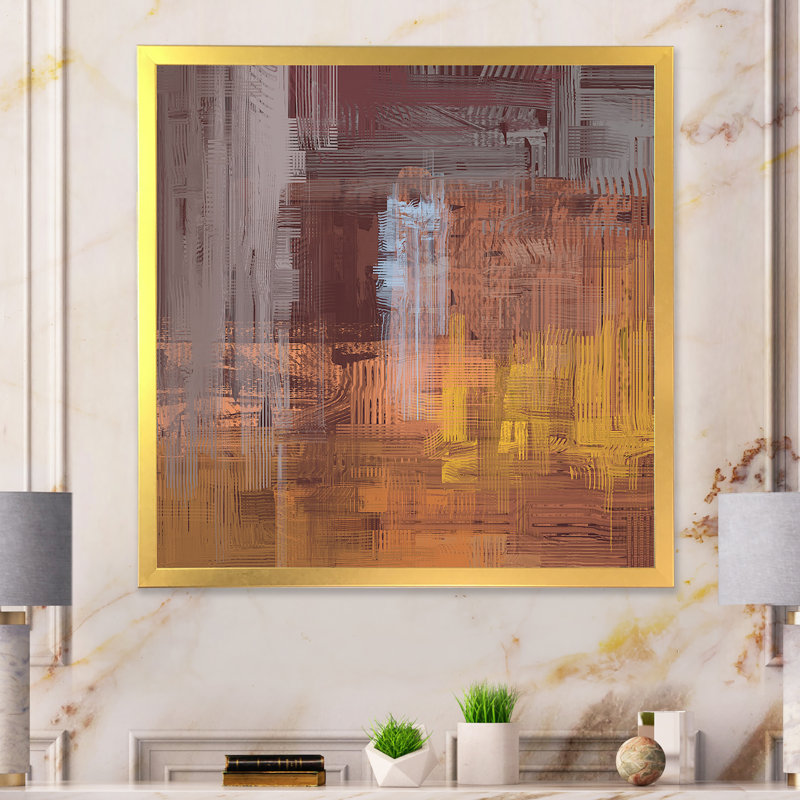 «Brown and Grey Frozen Grunge Art II», reproduction d'art sur toile encadrée, H 16 po x l 16 po x P 1 po, Cadre doré