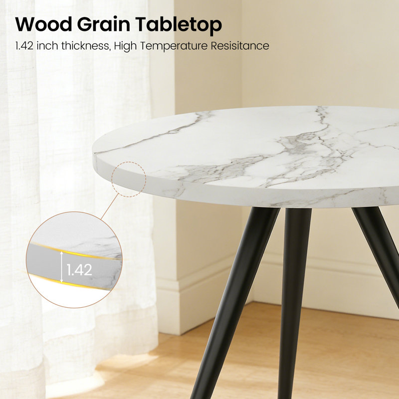 Ensemble de table de salle à manger 5 pièces, table de cuisine moderne 34,7 po avec chaises, Blanc, Brun