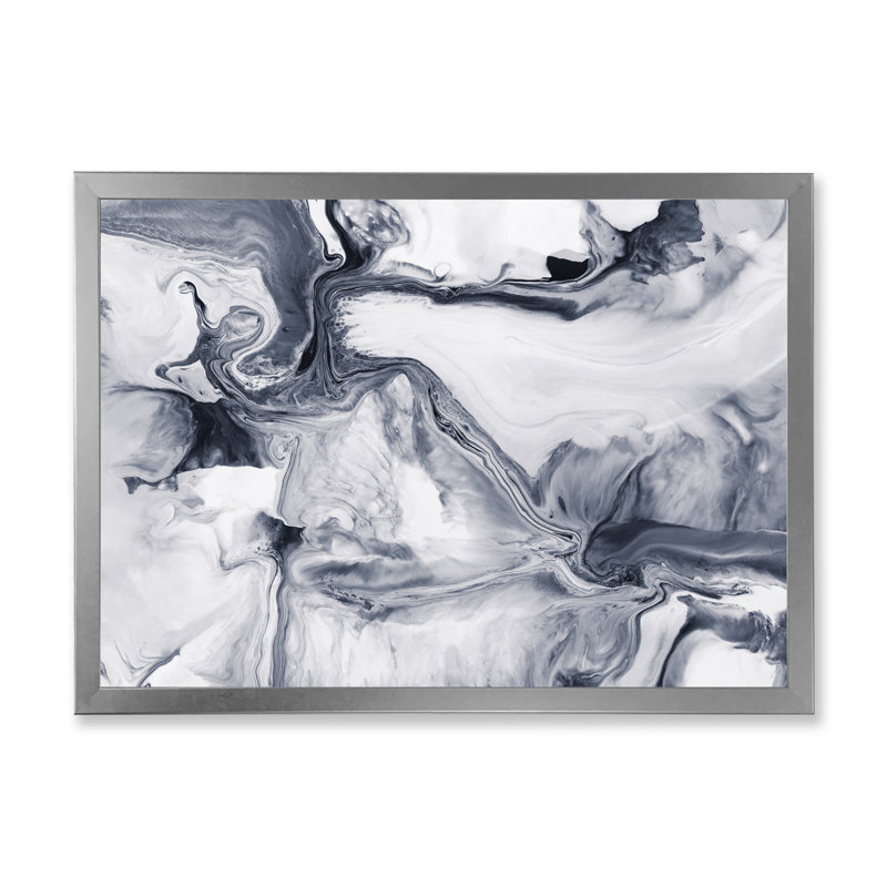 Abstrait noir et blanc - Peinture sur toile, H 16 po x l 32 po, Cadre photo argenté
