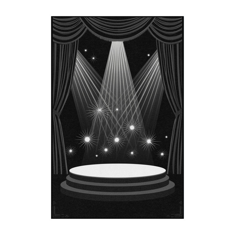 Machine Washable Osnat Film Awards Ceremony Posh & Luxe Starburst Rug in Gray – Black Binding, 8x10