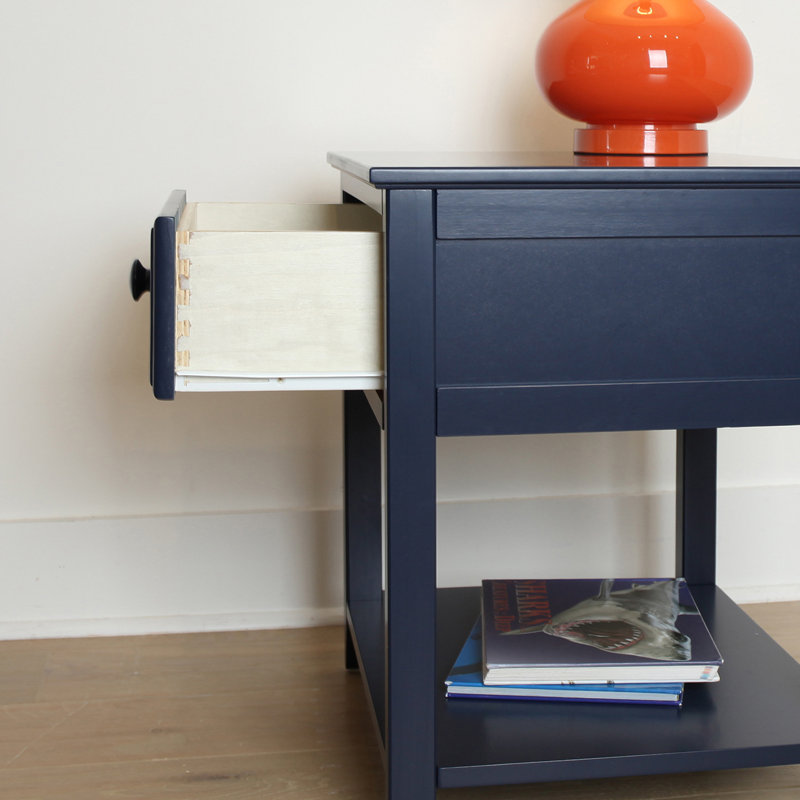 Lubin 1 Drawer Solid Wood Nightstand, Blue