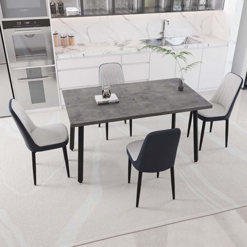 Table de salle à manger rectangulaire extensible de 55,12 à 70,87 po pouvant accueillir 4 à 6 personnes, équipée de 4 chaises de salle à manger rembourrées en tissu de polyuréthane, table de cuisine et chaises, avec pieds en métal
