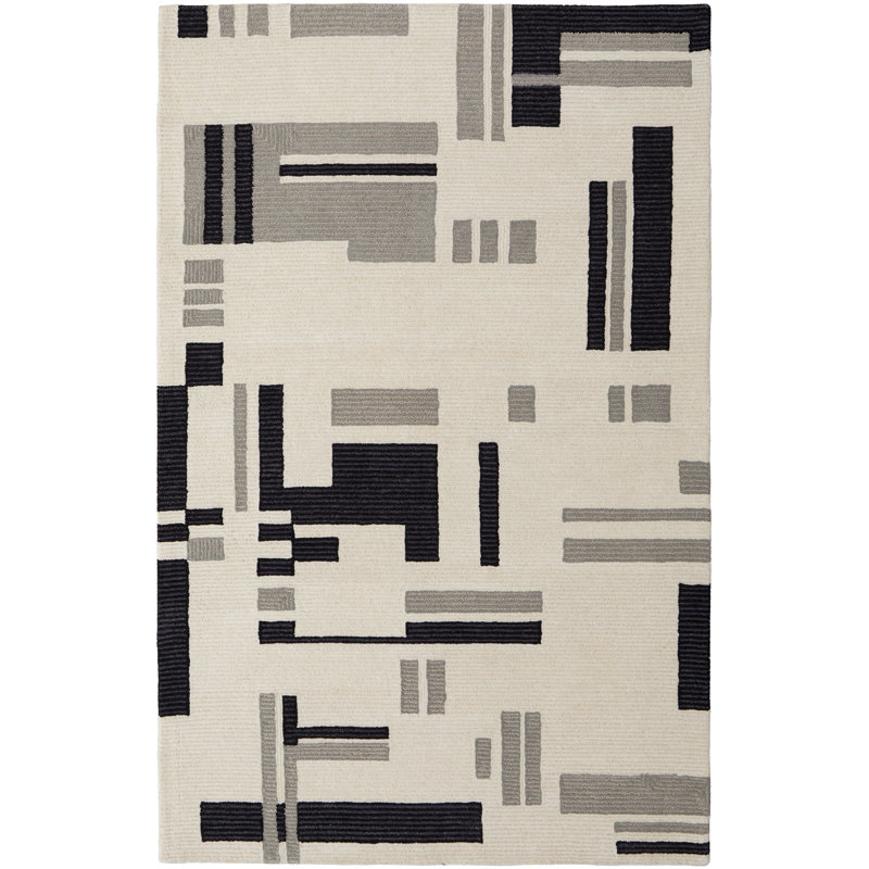 Nya Black and Ivory Hand-Tufted Wool Geometric Rug
