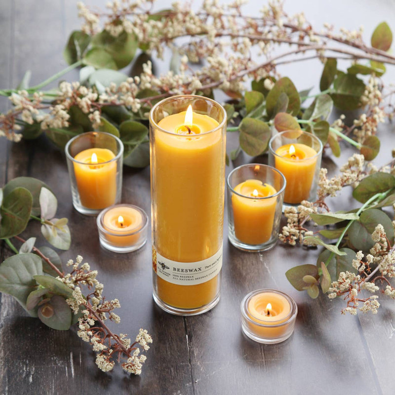 Bougie non parfumée en cire d'abeille avec support en verre Sanctuary