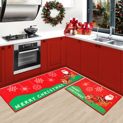 Tapis de cuisine de Noël 2 PCS Tapis de cuisine anti-dérapant Merry Christmas