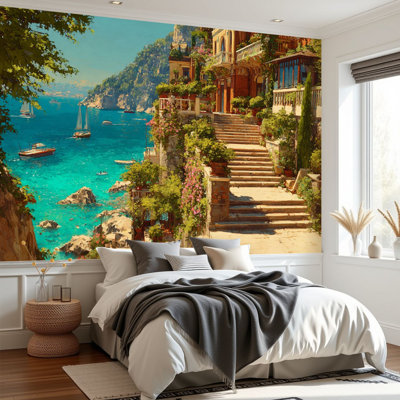 Papier peint adhésif autocollant Dreamy, peinture dorée, lumière du soleil, parois rocheuses, H 69 po x l 96 po, papier mural amovible en PVC, adhésif pour chambre à coucher, salon, bureau à domicile
