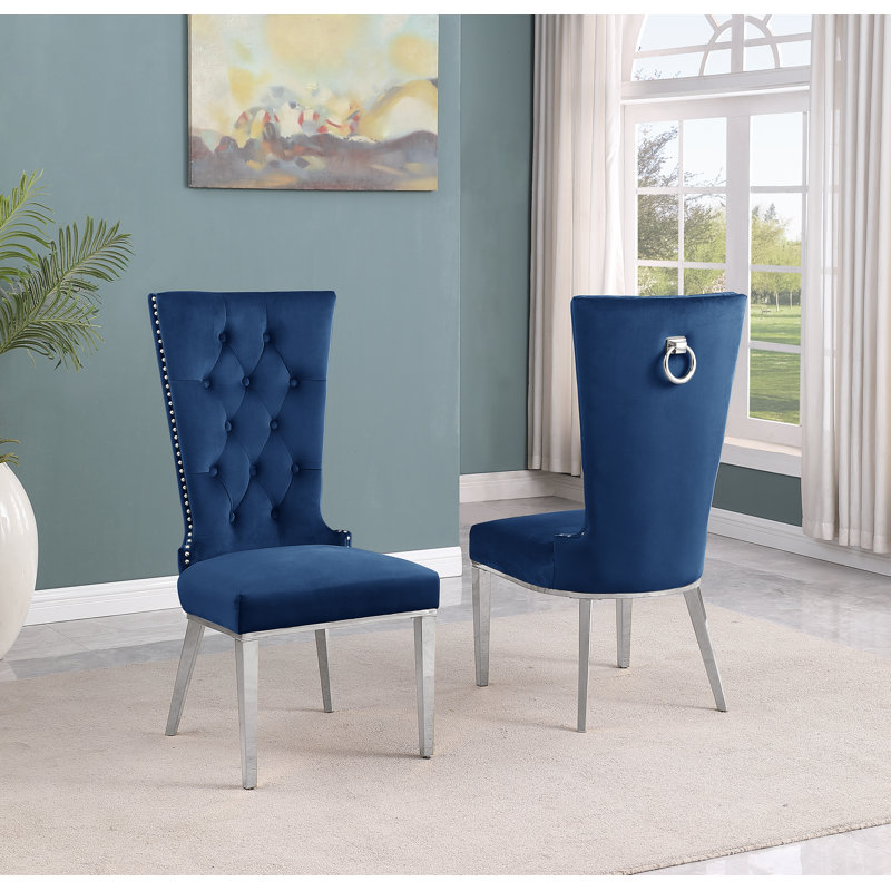 Chaise d'appoint Princeton, Argent, Bleu marine