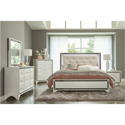 Upholstered LED Panel Bedroom Set Queen 4 Piece: Bed, Dresser, Mirror, Nightstand -  Everly Quinn, 571190F73B60471ABD3FE002D91DE047