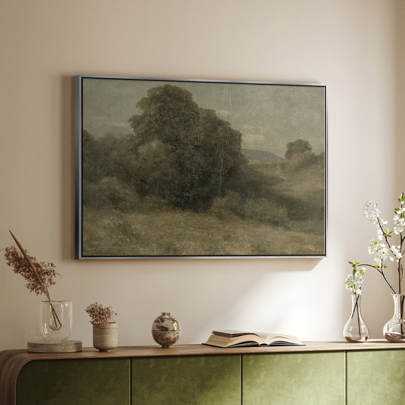 Paysage rétro - DCCCL XXXIV, H 27 po x l 41 po x P 2 po, Toile argentée avec cadre flottant