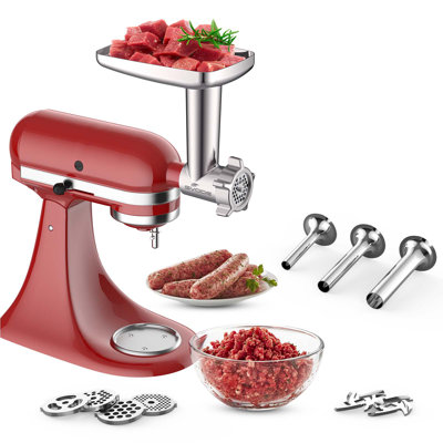 Hachoir à viande Gvode, compatible avec KitchenAid®, 4 plaques, 3 tubes à saucisses et 2 pales