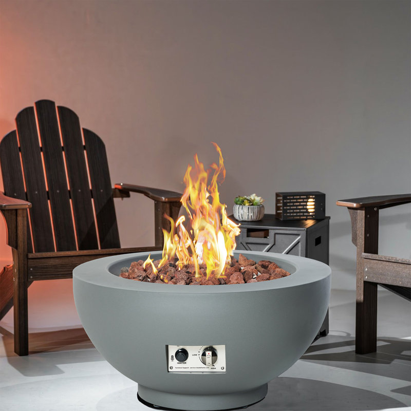 Table de foyer d'extérieur au propane H 14 po x l 28 po, bol rond en acier au gaz, foyer d'extérieur de 55 000 BTU avec pierres de lave, couvercle et couvercle