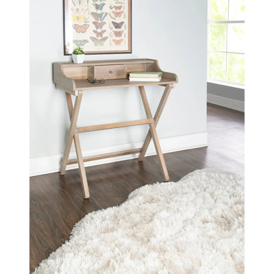 Bansom Solid Wood 28" Folding Desk with Storage and Drawer
