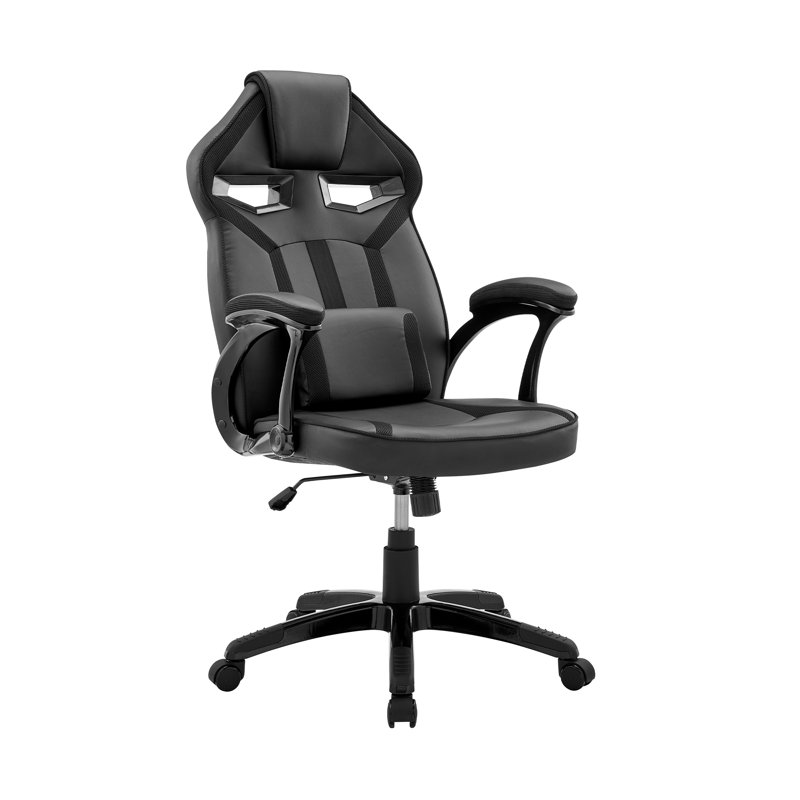 Fauteuil de jeu et de course pivotant en similicuir ergonomique Inbox Zero, Noir