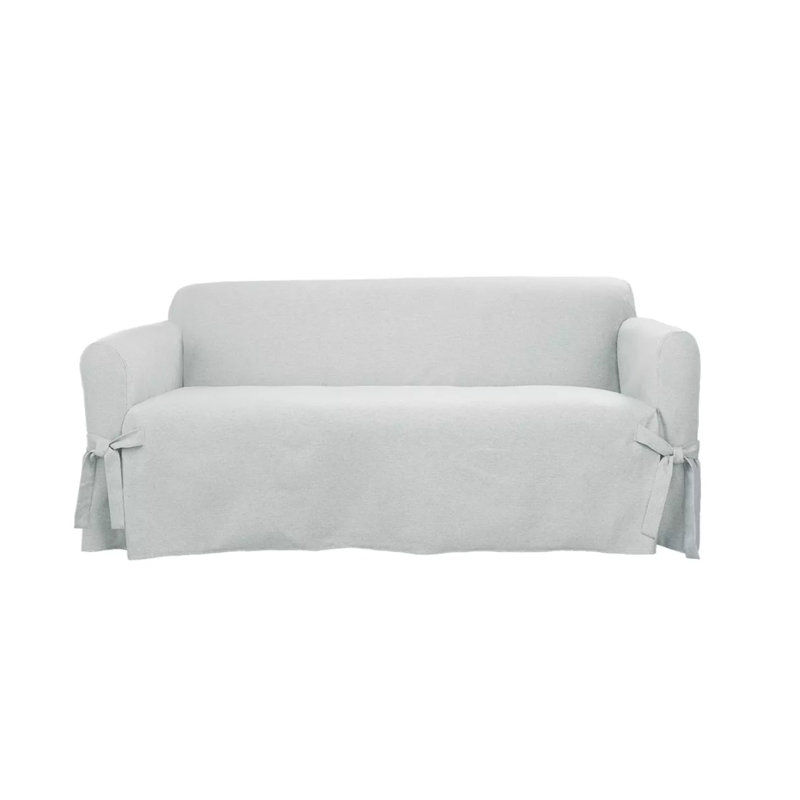 Charcoal Farmhouse Basketweave Loveseat Slipcover