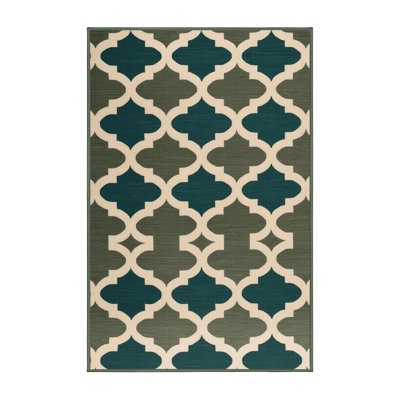 Machine Washable Trellis Green Area Rug