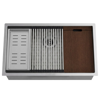 32" L Undermount Workstation Single Bowl Stainless Steel Kitchen Sink
