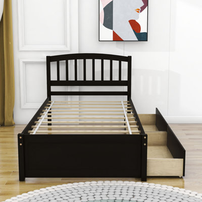 Dishad Twin Size 2 Drawers Wood Platform Bed with Headboard