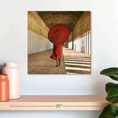 Adella Burmese Monk With Parasol In Bagan Burma