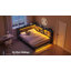 Lit de coin double avec bibliothèque de rangement, 4 tiroirs et station de recharge, lit de jeu avec éclairage DEL RVB et tête de lit rembourrée, cadre de lit plateforme double style sport électronique pour ado/adulte, noir-133277253-134229399