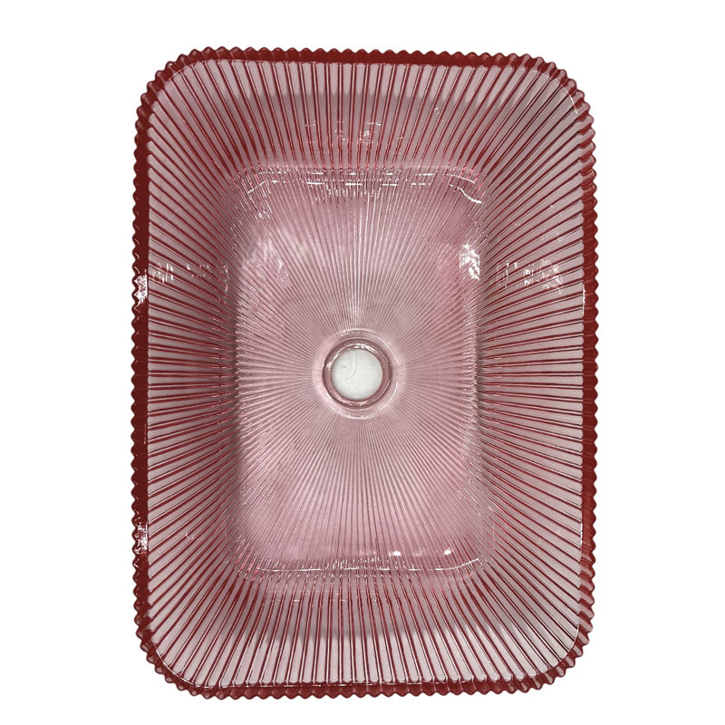 Charlie 18" Rectangle Decorative Crystal Black Vessel Sinks With 60" White Base, Pink