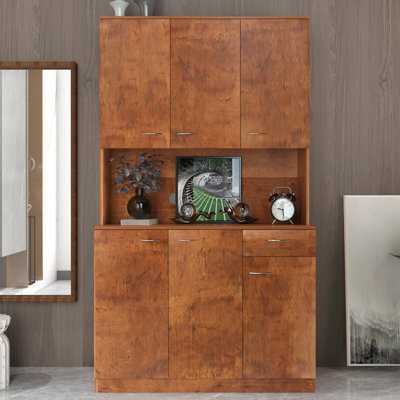 Armoire de cuisine et armoire de 72,04 po de hauteur, noyer. 6 portes, 1 tiroir, tablette ouverte. Matériau robuste, armoire facile à nettoyer et à monter rapidement avec 6 portes, 1 tablette ouverte 1 pour la chambre à coucher, construction pratique,