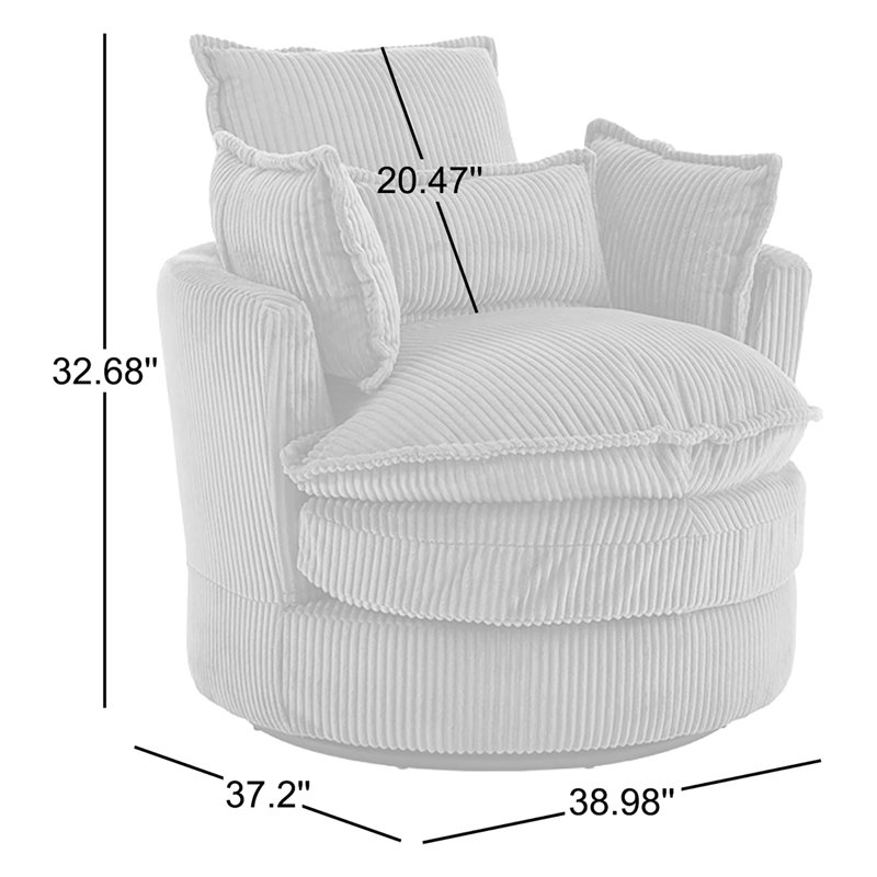 Fauteuil d'appoint pivotant à double couche 34,25 po en velours côtelé, Velours côtelé gris
