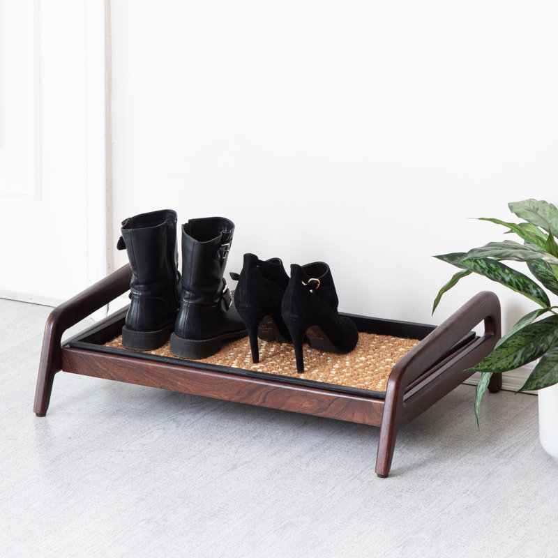 Support à bottes en bois massif de qualité supérieure avec tapis en fibre de coco naturelle - Rangement pour chaussures