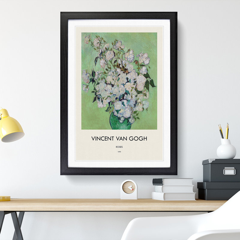 White Roses by Vincent Van Gogh - Framed Print, Black Framed, 65cm H x 48cm W x 2cm D