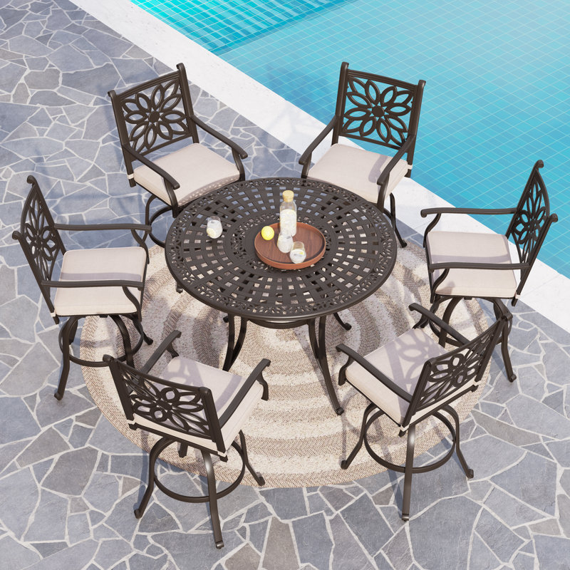 Alexamarie 6 - Person Patio Dining Set with Round Table , Cushions Included