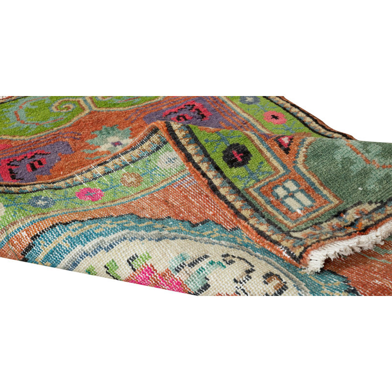 Tapis vintage rétro Ghiordes fabriqué à la main avec motif floral, circa 1960