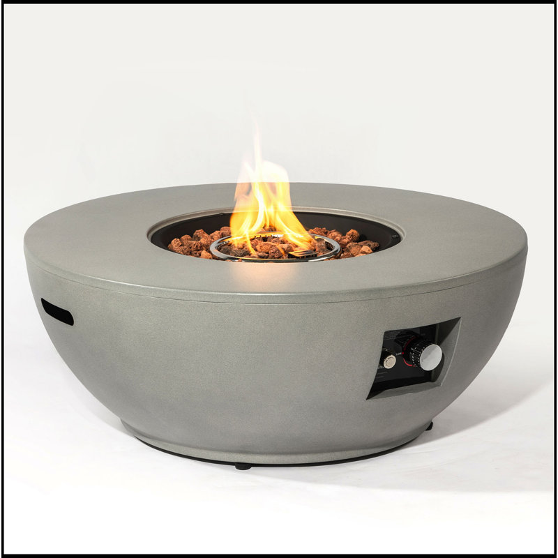Foyer de table au propane 36 po 36 po, foyer rond en acier de 50 000 BTU avec support de réservoir pour terrasse extérieure - gris