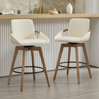 Upholstered Swivel Counter Stool With Solid Wood Frame And Round Footrest, Modern Counter Stool For Kitchen/Dining Room