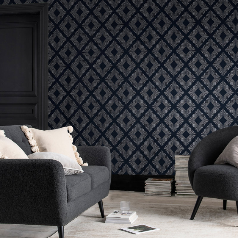 Geometric Metallic Wallpaper Double Roll, Navy Blue