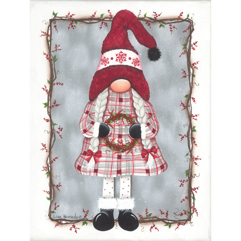 «Girl Gnome And Wreath on Canvas» par Lisa Kennedy, reproduction, H 30 po x l 20 po x P 1,25 po